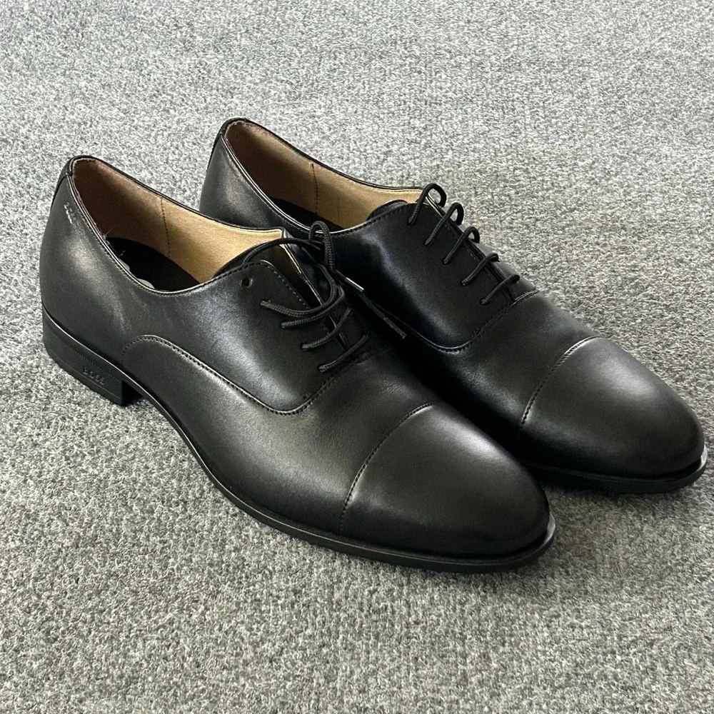 HUGO BOSS Shoes Mens 9.5 Black Leather Cap Toe Oxford Dress Classic Lace Up